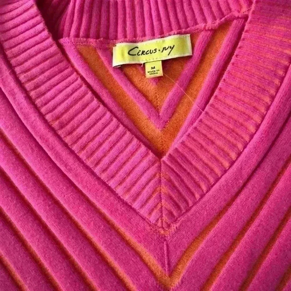 Circus NY by Sam Edelman V-Neck Textured Rib Cropped Sweater~pink/orange~NWOT~ M - Picture 6 of 9
